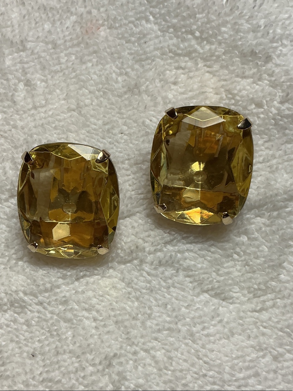 Vintage Yellow Cushion-Cut Glass Clip-on Earrings